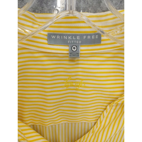 Foxcroft Fitted Button Down Top Wrinkle Free Striped‎ Yellow Blouse Size 18 - Picture 7 of 7